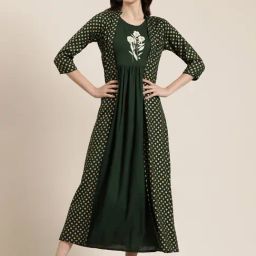 SHOWOFF Green Cotton Regular Fit Kurta With Jacket-image-40