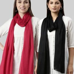 TWIN BIRDS Red & Black Plain Dupatta - Pack Of 2-picture-15