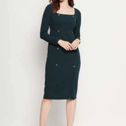 Madame Bottle Green Regular Fit Dress-image-92