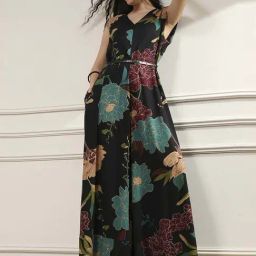 Biba Black Straight Fit Floral Print Jumpsuit-picture-20
