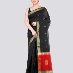 Pinkloom Black & Red Woven Saree-picture-20
