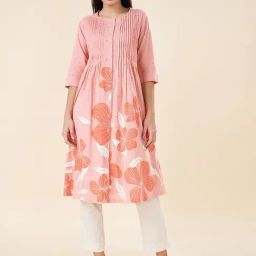 Rangmanch by Pantaloons Peach Cotton Printed 3/4th sleeve Kurti-image-96