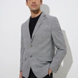 WES Formals by Westside Grey Plaid Design Slim-Fit Blazer-picture-31