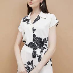 Code By Lifestyle Off White Regular Fit Printed Shirt-image-7