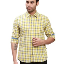 Parx Yellow Cotton Slim Fit Checks Shirt-picture-48