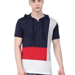 Kalt White & Navy Regular Fit Hooded T-Shirt-image-34