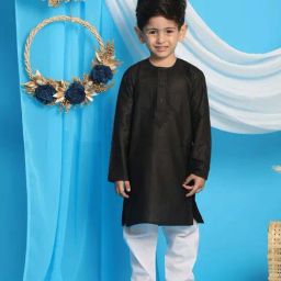 VASTRAMAY Boys Black & White Embroidery Full Sleeves Kurta Sets-image-99