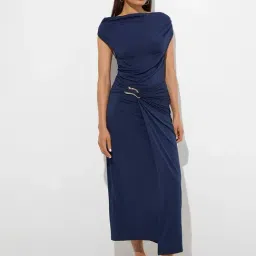 Wardrobe by Westside Navy Ruched Midi Dress-picture-8