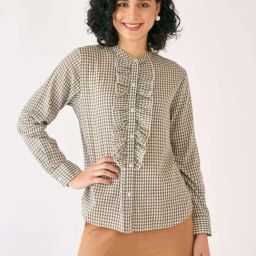 SALT Attire White & Olive Checks Shirt-image-43