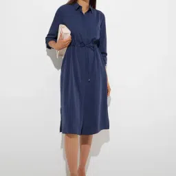 Wardrobe by Westside Navy Solid Shirt Dress-picture-9