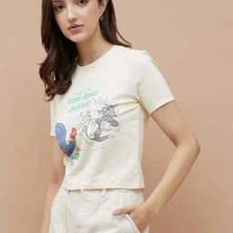 Ginger By Lifestyle Light Yellow Cotton Regular Fit Printed T-Shirt-picture-34