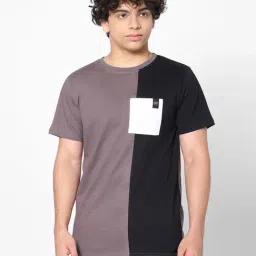 TeenTrums Boys Grey & Black Color Block T-Shirt-image-81