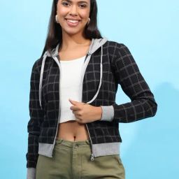 Campus Sutra Black Cotton Chequered Jacket-image-103