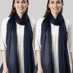 TWIN BIRDS Navy Plain Dupatta - Pack Of 2-picture-33