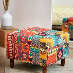 Chumbak Swirls Printed Red Sheesham Wood Modern Trunk Storage Ottoman-29