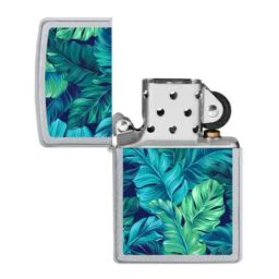 Zippo Blue Botanical Leaves Design Satin Brass Pocket Lighter-picture-32