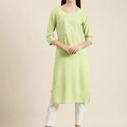 SHOWOFF Lime Green Cotton Regular Fit Kurta-image-55