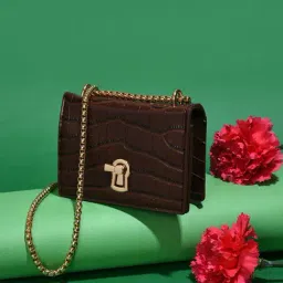 HauteSauce Brown Textured Medium Cross Body Bag-image-67