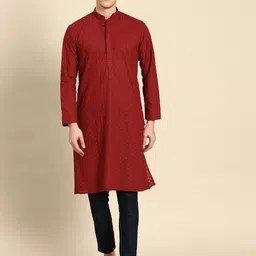 RAJUBHAI HARGOVINDAS Men Floral Cotton Chikankari Kurta-image-97