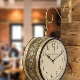 eCraftIndia Golden & Beige Metal Double Sided Station Hanging Wall Clock-image-58
