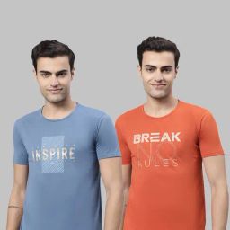 Vimal Jonney Blue & Rust Printed Lounge T-Shirt - Pack of 2-image-75