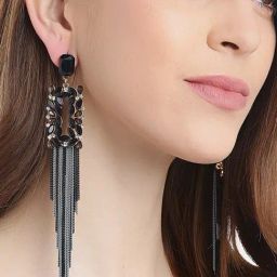 YouBella Crystal Tassel Handmade Golden Multi Dangler Earrings for Women-image-13