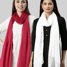 TWIN BIRDS Red & White Plain Dupatta - Pack Of 2-picture-22