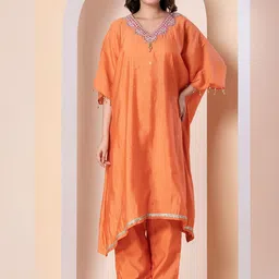 KYETH Geometric Embroidered V-Neck A-Line Sequinned Kurta With Trousers-15