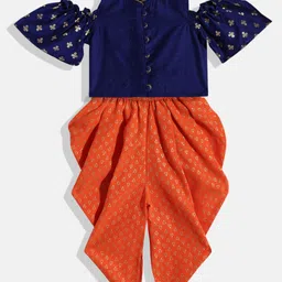 Twisha Girls Navy Blue & Orange Top with Dhoti Pants-image-34