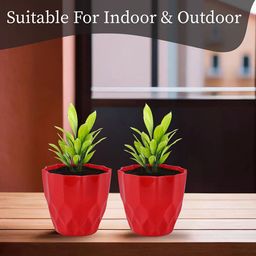 Kuber Industries Red 2 Pieces Barfi Pattern Flower Pots for Garden image 2