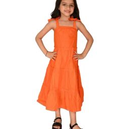 LilPicks Kids Orange Cotton Regular Fit Dress-image-48