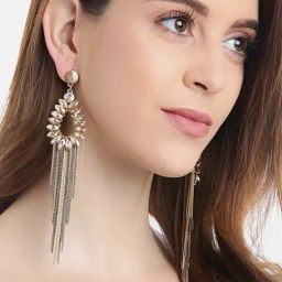 YouBella Celebrity Inspired Golden Brown & Silver Dangler Earrings for Women-31
