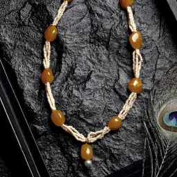 Dugran By Dugristyle Yellow & White Layered Necklace with Pearls and Natural Stones for Women-image-7