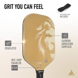 JOOLA Magnus CAS 14mm Pickleball Paddle - Gold Tyson McGuffin Lion Paddle - Edgeless Design & Short Handle - Lightweight Double Frame Carbon Fiber Core - Extra Long Length - Carbon Surface Adds Spin image 2