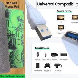 Anjo 6 in 1 Combo of Wired Keyboard, Wired Mouse, Mouse Pad, 4 Ports USB Hub 3.0 Type A, 2 in 1 OTG Type C & Micro, USB Extension Cable Male to Female Type A 1.5m image 5