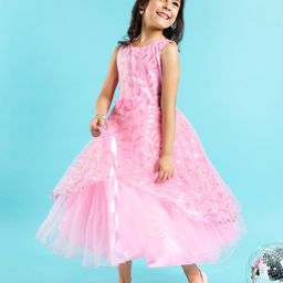 Babyhug Sleeveless Party Wear Frock Floral Corsage - Pink-image-51