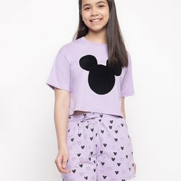 Lil Tomatoes Half Sleeves Disney Mickey Mouse Printed Night Suit - Purple-image-99
