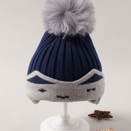 Babyhug  Pom Pom Acrylic Woollen Cap Medium Size - Navy Blue-image-60