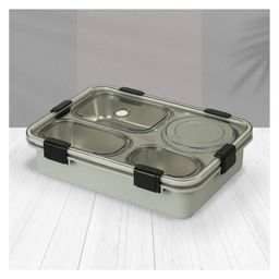 YAMAMA 4 Grid Insulated Stainless Steel Lunch Box With Fork Chopsticks And Spoon For Kids  Grey-18