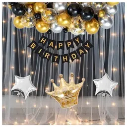 Puchku Happy birthday decoration set  Black chrome theme 41 Pcs Combo for kids boys girls birthday party first 1st  2nd 5th  10th-picture-15