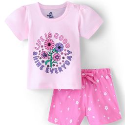Doodle Poodle 100% Cotton Half Sleeves Night Suit Floral Print - Pink-image-67