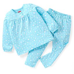 Babyhug Cotton Knit  Full Sleeves Night Suit  Star Print- Blue-image-47