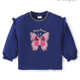 Babyoye Cotton Knit  Full Sleeves  Winter Wear Top with Sequined Butterfly & Frill  Detailing - Blue-image-24