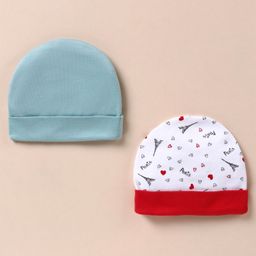 Ben Benny 100% Cotton Knit Round Solid & Heart Print Cap Pack of 2 Light Blue & White - Diameter 10 cm-image-16