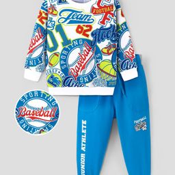 Ollington St. 100% Cotton Knit Full Sleeves Sweatshirt & Joggers Set With Varsity Print - Blue & White-picture-22