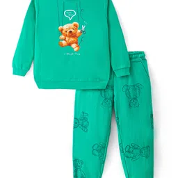 pine kids Pine Kids Heavy Gauge Premium FabricFull Sleeves Night Suit with Bear Print- Mint Green-picture-15