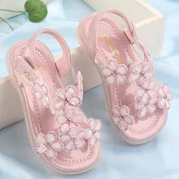 Babyoye Sandals with Velcro Closure & Floral Applique - Pink-picture-46