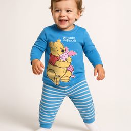 Babyhug Disney Single Jersey Knit Full Sleeves Night Suit with Winnie & Friends Graphic - Blue-image-69