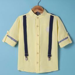 Rikidoos Full Sleeves Abstract Embroidered Shirt With Removable Suspender - Yellow-image-7