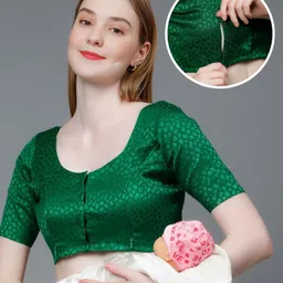 Dummy Shape Cotton Half Sleeves Abstract Foil Printed Maternity Blouse With Nursing Access - Green-picture-41